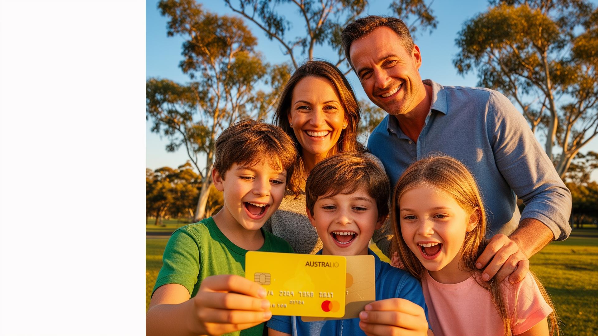 Happy Australian family with Wattle Wallet card