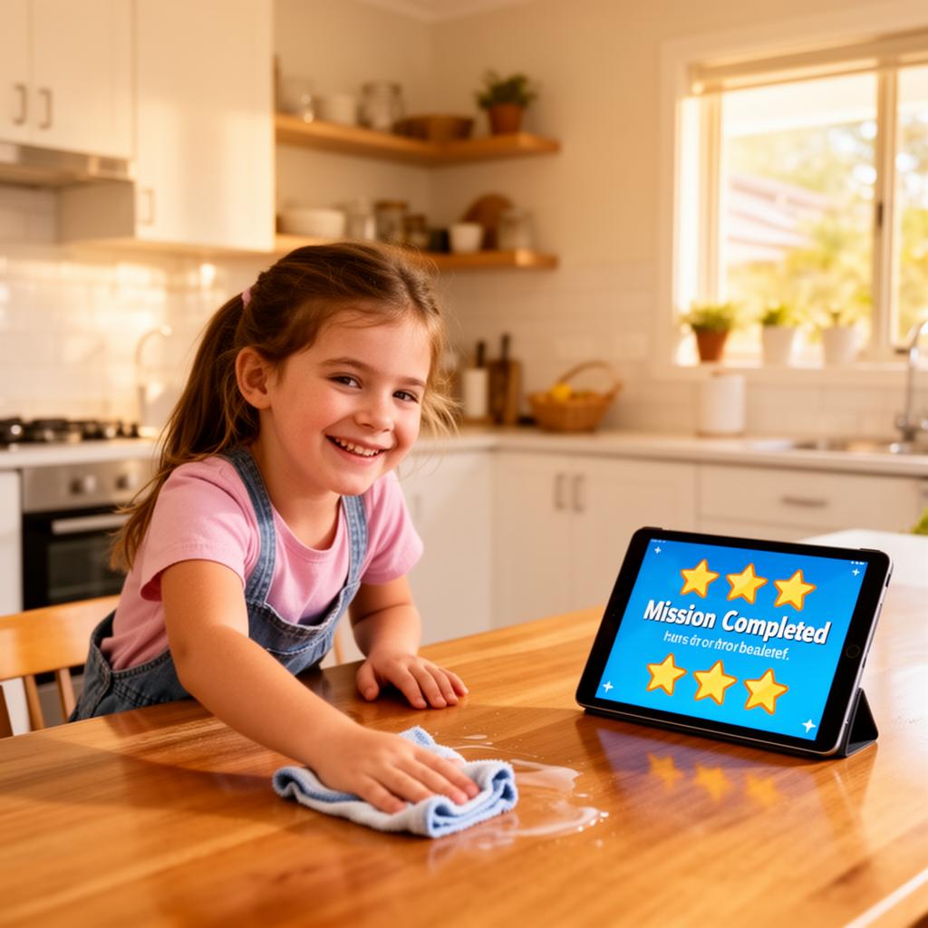 Girl completing chore missions